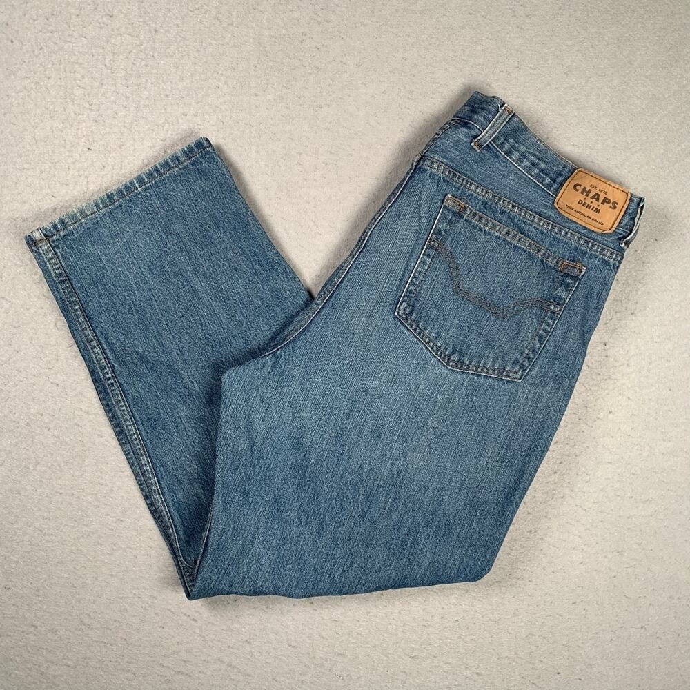 Chaps Denim Blue Jeans Mens 38x30 Classic Fit Straight Leg Front Zip